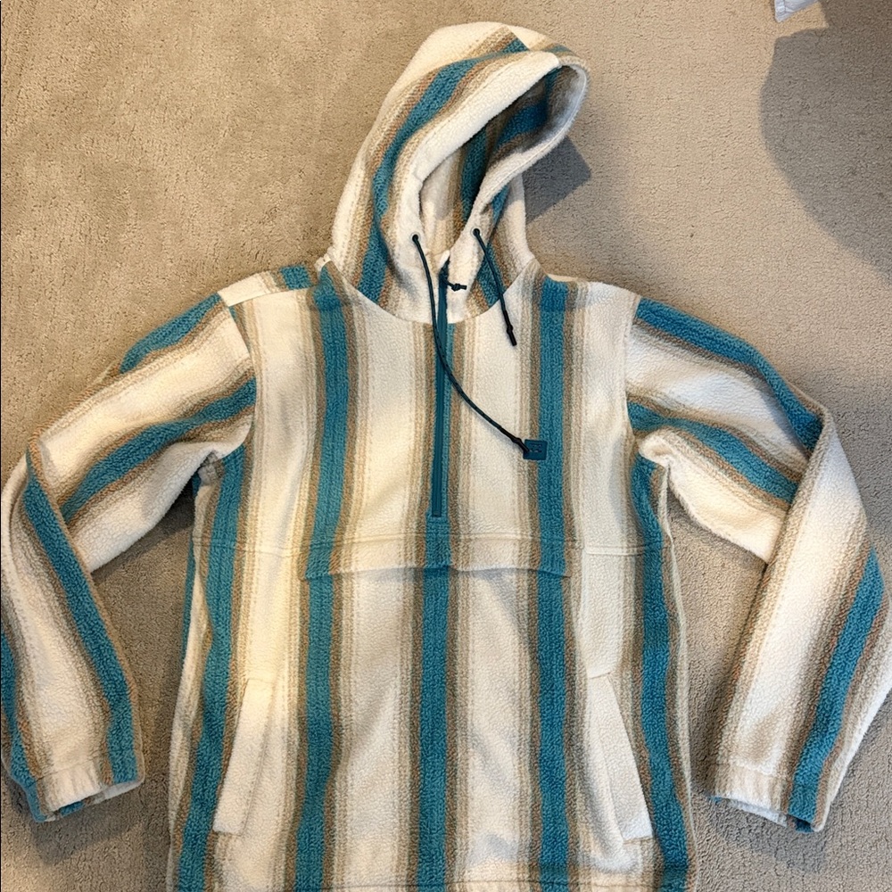 Billabong Men's Striped Fleece Hoodie in Cream and Blue